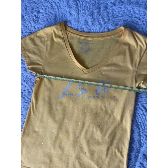 Colosseum LSU Women's Yellow V-Neck Shirt With Small Rhinestones XL fits like L - Picture 5 of 9